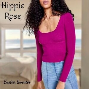HIPPIE ROSE Juniors Bustier Scoop Neck Lightweight Sweater